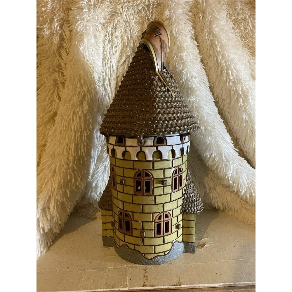 Vintage Handmade Ceramic European House Castle Tealight Candle Holder Lithuanian
